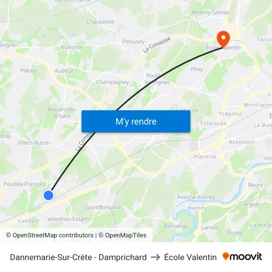 Dannemarie-Sur-Crète - Damprichard to École Valentin map
