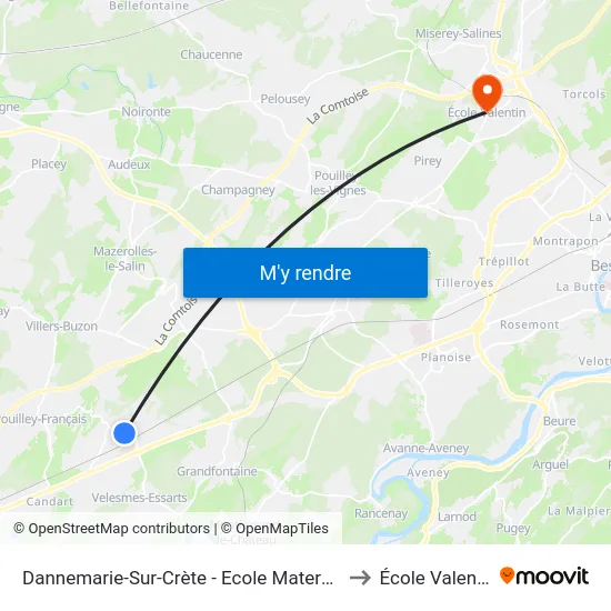Dannemarie-Sur-Crète - Ecole Maternelle to École Valentin map