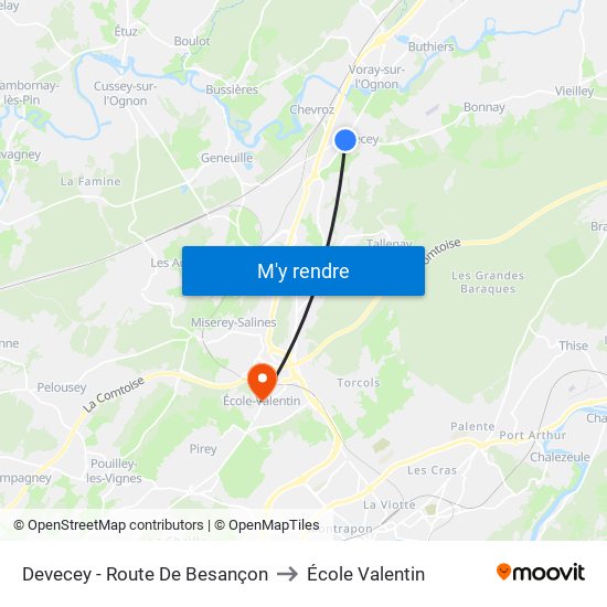 Devecey - Route De Besançon to École Valentin map