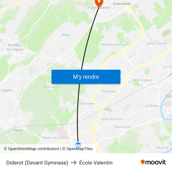 Diderot (Devant Gymnase) to École Valentin map