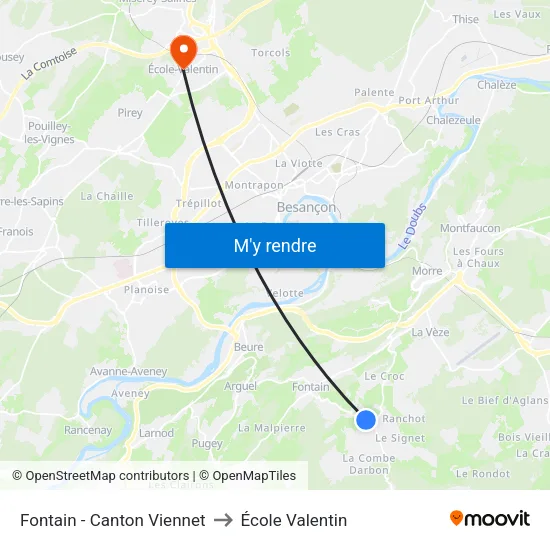 Fontain - Canton Viennet to École Valentin map