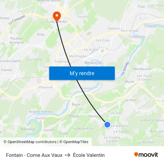 Fontain - Corne Aux Vaux to École Valentin map