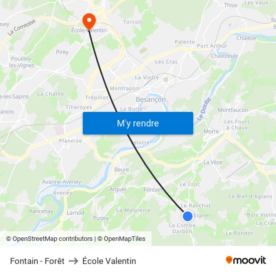 Fontain - Forêt to École Valentin map