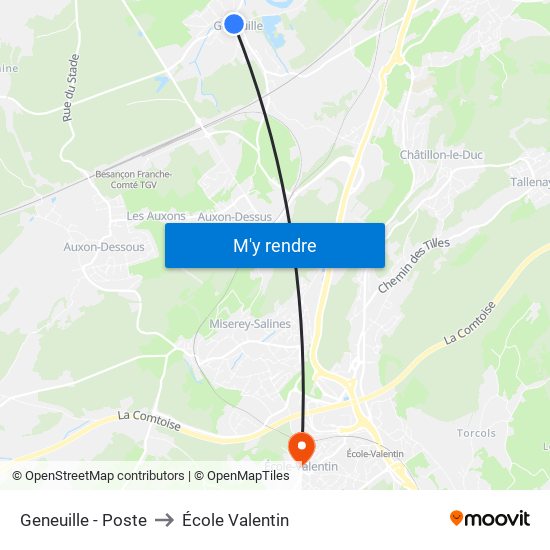 Geneuille - Poste to École Valentin map