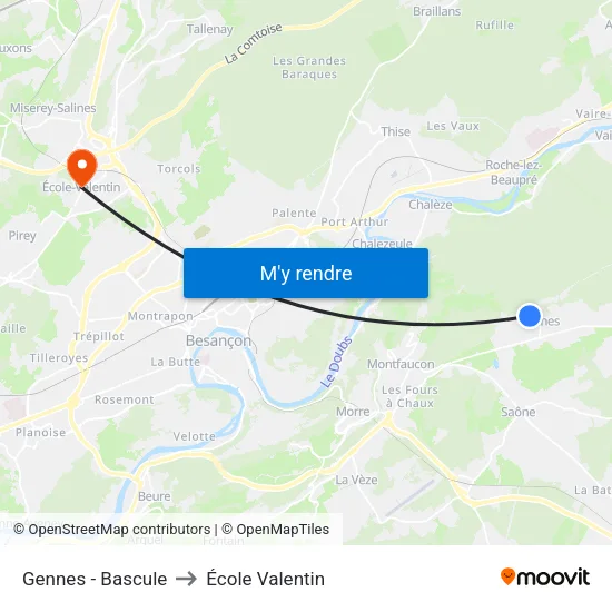 Gennes - Bascule to École Valentin map
