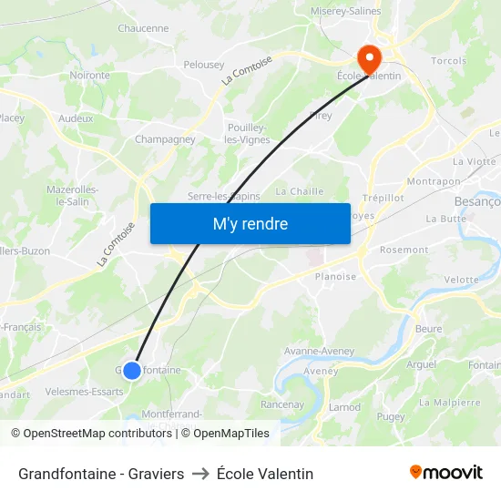Grandfontaine - Graviers to École Valentin map