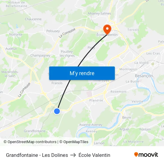 Grandfontaine - Les Dolines to École Valentin map