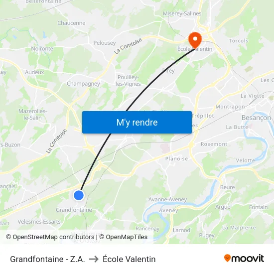 Grandfontaine - Z.A. to École Valentin map