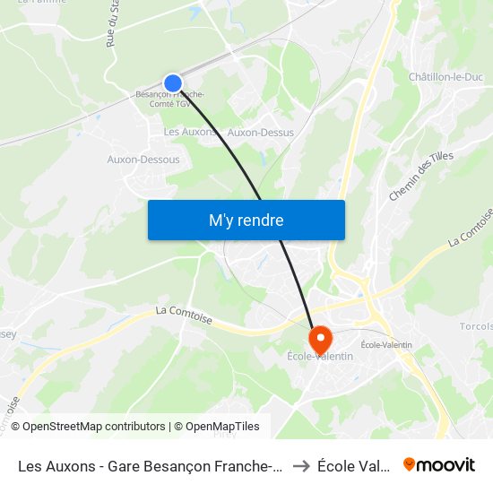 Les Auxons - Gare Besançon Franche-Comté Tgv to École Valentin map