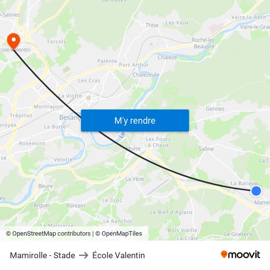 Mamirolle - Stade to École Valentin map