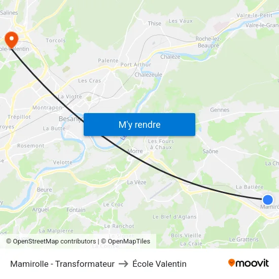 Mamirolle - Transformateur to École Valentin map