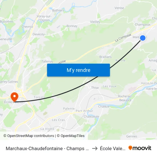 Marchaux-Chaudefontaine - Champs De Foire to École Valentin map