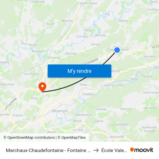 Marchaux-Chaudefontaine - Fontaine Du Haut to École Valentin map