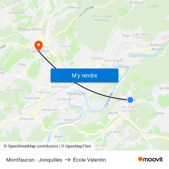 Montfaucon - Jonquilles to École Valentin map