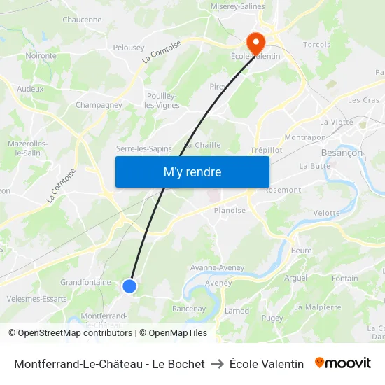 Montferrand-Le-Château - Le Bochet to École Valentin map