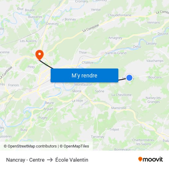 Nancray - Centre to École Valentin map