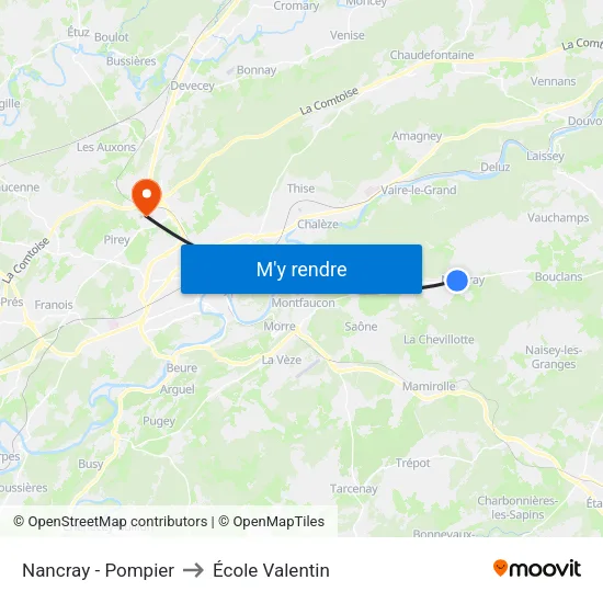 Nancray - Pompier to École Valentin map