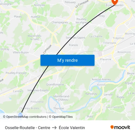 Osselle-Routelle - Centre to École Valentin map