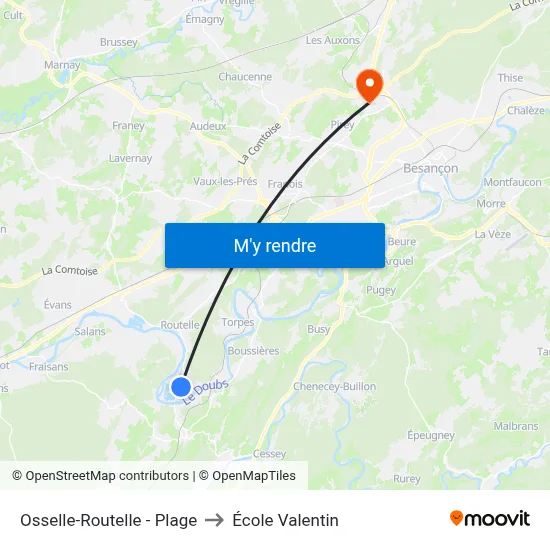 Osselle-Routelle - Plage to École Valentin map