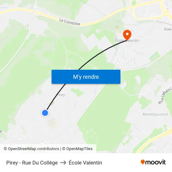 Pirey - Rue Du Collège to École Valentin map