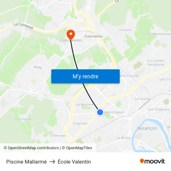 Piscine Mallarmé to École Valentin map