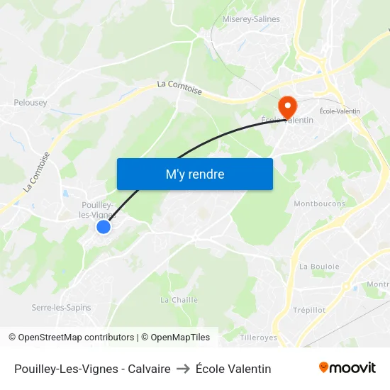 Pouilley-Les-Vignes - Calvaire to École Valentin map