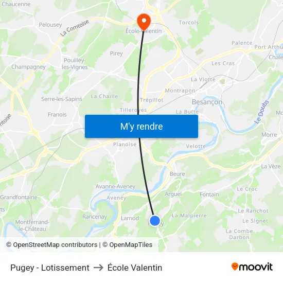 Pugey - Lotissement to École Valentin map