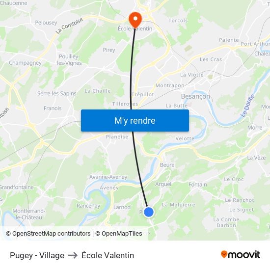 Pugey - Village to École Valentin map