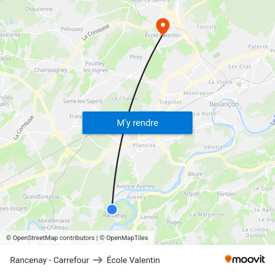 Rancenay - Carrefour to École Valentin map