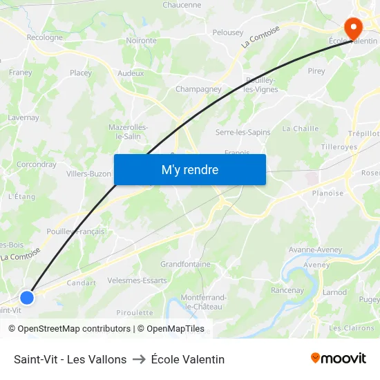 Saint-Vit - Les Vallons to École Valentin map
