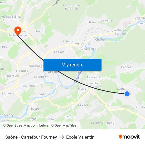 Saône - Carrefour Fourney to École Valentin map