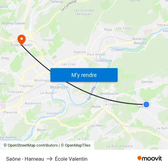 Saône - Hameau to École Valentin map