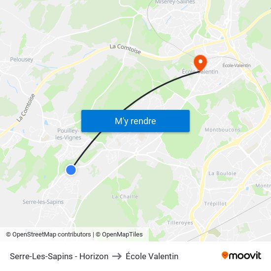 Serre-Les-Sapins - Horizon to École Valentin map