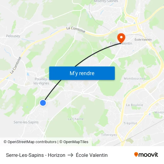 Serre-Les-Sapins - Horizon to École Valentin map