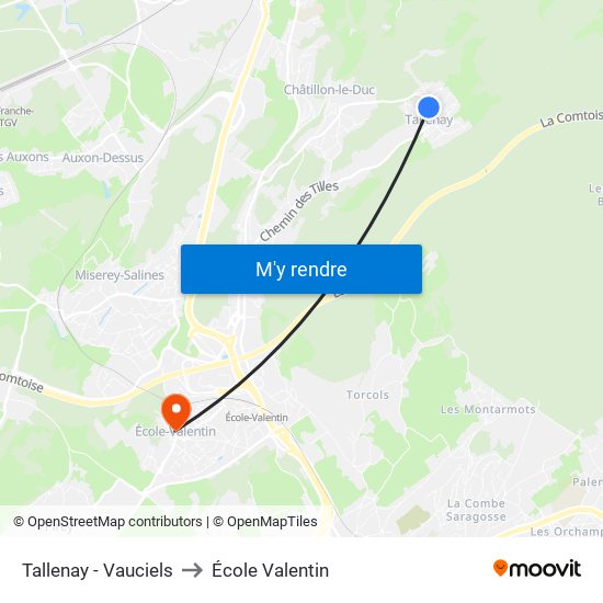 Tallenay - Vauciels to École Valentin map