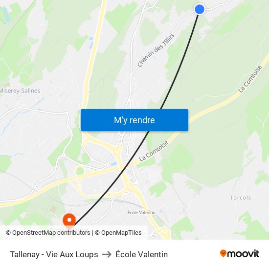 Tallenay - Vie Aux Loups to École Valentin map