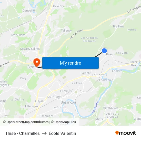 Thise - Charmilles to École Valentin map