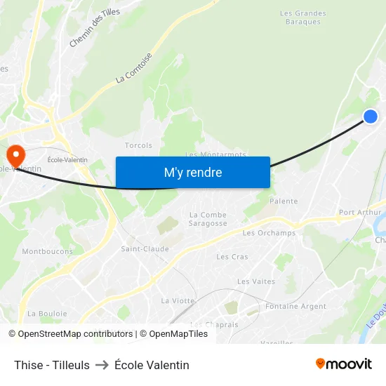Thise - Tilleuls to École Valentin map