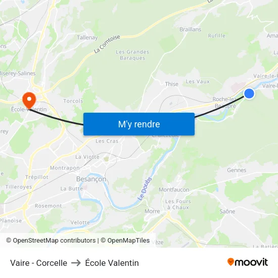 Vaire - Corcelle to École Valentin map