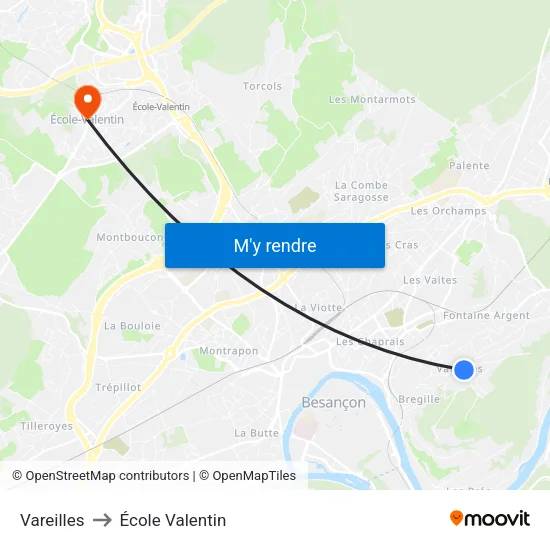 Vareilles to École Valentin map
