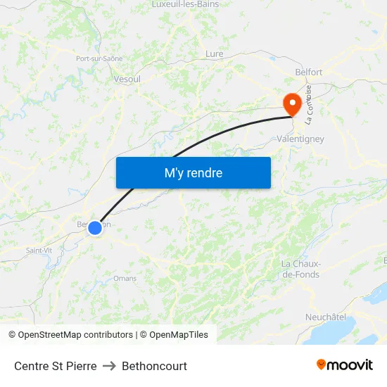 Centre St Pierre to Bethoncourt map