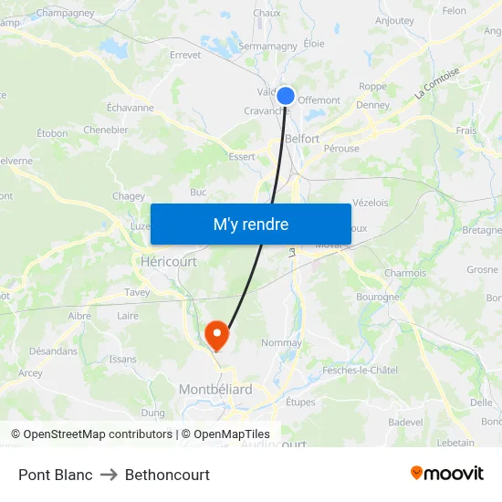 Pont Blanc to Bethoncourt map