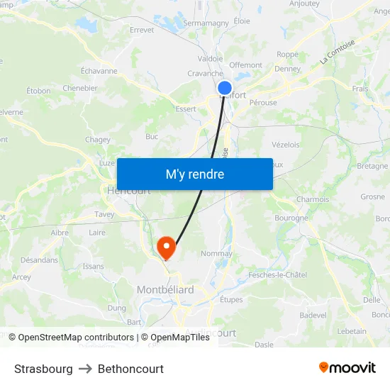 Strasbourg to Bethoncourt map
