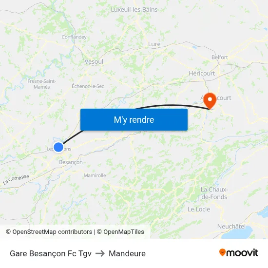 Gare Besançon Fc Tgv to Mandeure map