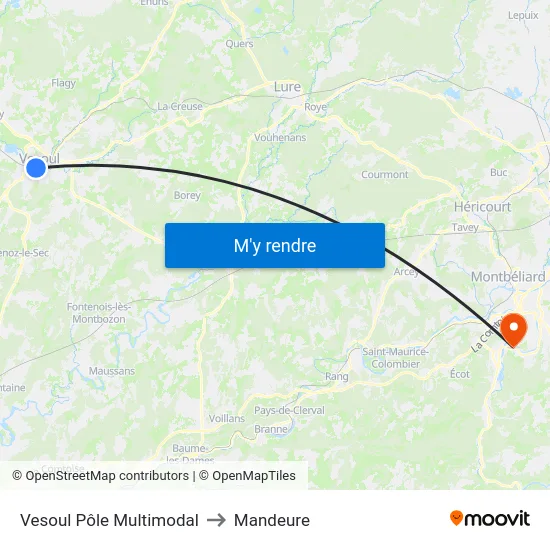 Vesoul Pôle Multimodal to Mandeure map