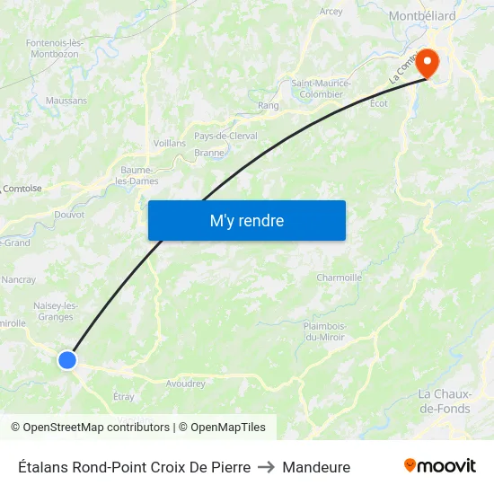 Étalans Rond-Point Croix De Pierre to Mandeure map