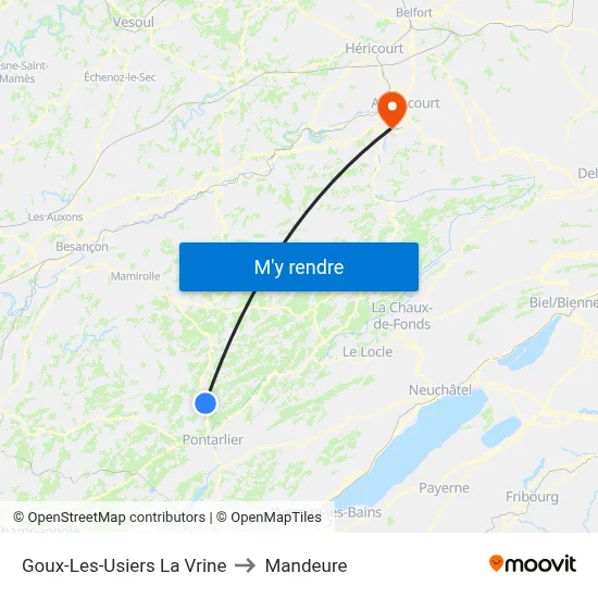 Goux-Les-Usiers La Vrine to Mandeure map