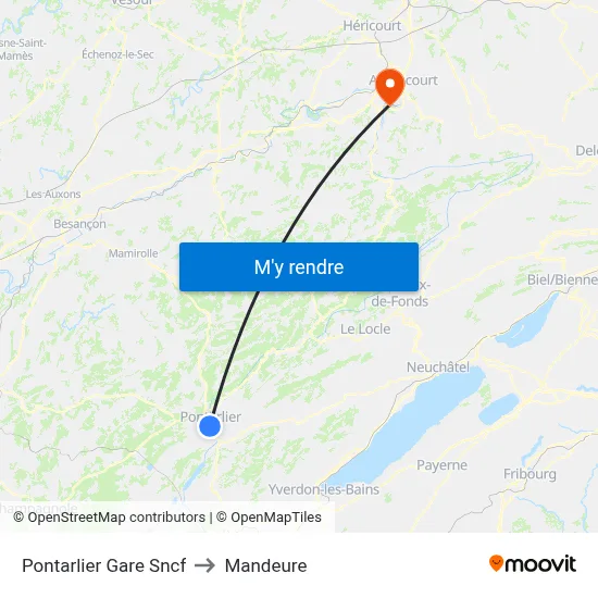 Pontarlier Gare Sncf to Mandeure map