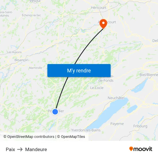 Paix to Mandeure map