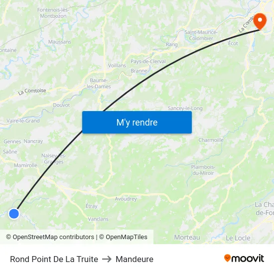 Rond Point De La Truite to Mandeure map